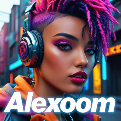 Image of a beautiful girl with Headphone, with vivid colors on bode her hair and makeup. Design by Alexoom.